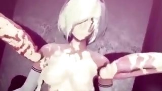 Futa Futanari YorHa Anal Gloryhole Gangbang Huge Cumshots 3D Hentai