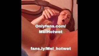 girl fucks her throat and pussy very hard with big dildo