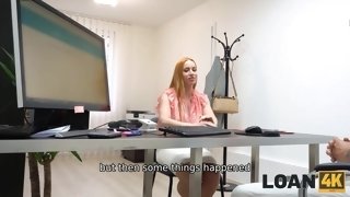 Ginger charmer with pretty face is penetrated by the lender in office - busty redhead with fake tits Kiara lord