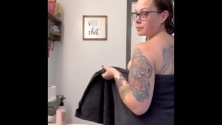 BBW MILF stepmom lotions and dresses after shower