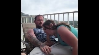 Horny college girl swallows monster cock on resort balcony  🍆👄💦