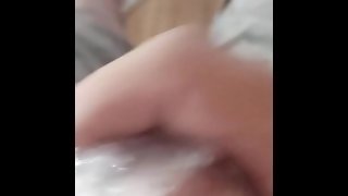 Cumming in plastic wrap