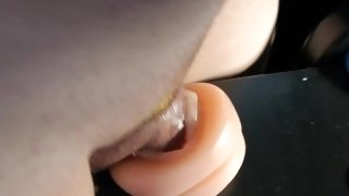 Big oily dick close up flashlight jerking