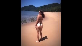 Amateur Australian Aussie on Beach with Public Exposure Strip and let's pussy get wet in the waves A
