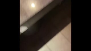 Date night piss in full public restroom moaning naughty piss making mess pee in floor