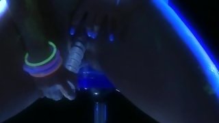Asian milf Jessica rubs her cunt with the glass dildo.