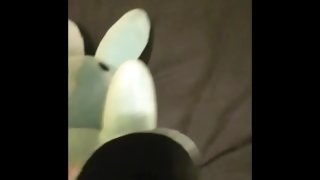 Riding plush bunny grinding until great cum