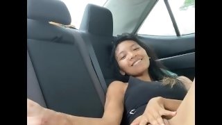 petite cambodian fingering and licking in the car