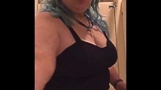 Chubby Catgirl Flashes Her Bit Tits And Jiggles Her Fat Ass In A Pblic Bathroom