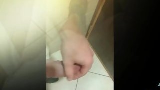 tight foreskin fun, cock ring in a public bathroom phimosis cock