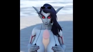 Night Elf Klastri gives titfuck on the beach
