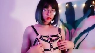 Asian Sissy in bondage suit