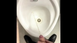Public peeing in work urinal, nearly caught