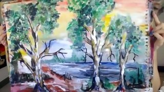 Nude landscape painting stream