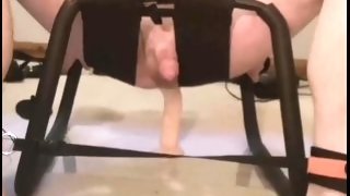 Fun with a chair and dildo with cumshot