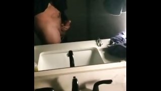 Stroking my hard cock in the mirror