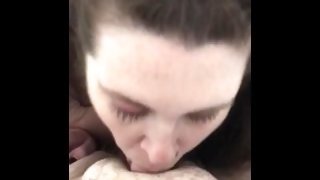 Amateur sexy wife deepthroats and  stays down on cock till cum explosion in throat 😍
