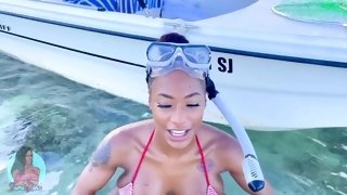 Big Black Tits - ebony babe enjoys outdoor interracial at the beach