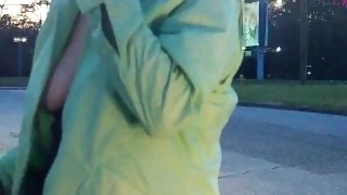 MILF Sheery wearing a Raincoat Topless Smoking Roadside