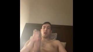 Young hung stud shoots LOADS of cum strings into the air