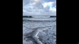 Hot girl Joanna Plum spills the water on black beach of Tenerife