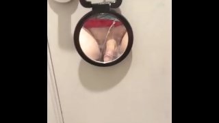 Amateur Solo Jacking Off Almost Caught in a Public Restroom