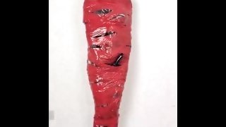 NANA Mummified with red plastic tape and then played with for orgasms