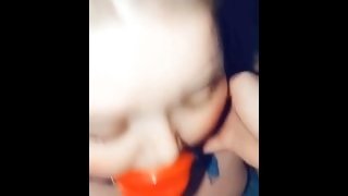 SSBBW Cock Slave in Red Lip Gag getting Slapped in the Face!