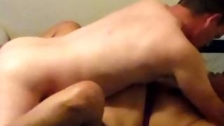 Hand and neck tied, pregnant dark nipples and anal sex, he cums at 8:00