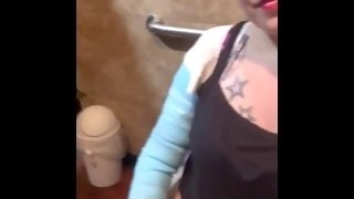 BBW stepmom MILF pisses in public bathroom your POV