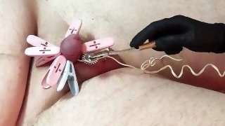 Teen mistress Bonnie tortures cock with clothespin and electro