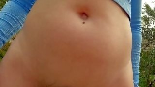 Fat pussy pumped in doggystyle in forest! PAWG gets cum on tits