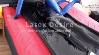 Sex slave girl in vacuum bed Latex Rubber Blowjob