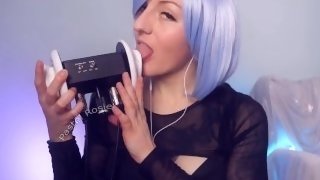SFW ASMR Rem Re:Zero Ear Licking - PASTEL ROSIE Deeply Satisfying Sexy Cosplay Ear Eating Wet Sounds