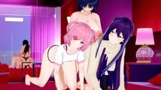 DDLC - Yuri and Natsuki fucked by strap on woman