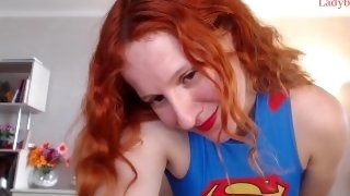 flash pussy in cosplay super girl bodysuit tease with big ass close up and bare foot