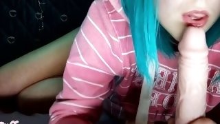 Juicy blowjob from blue haired girl homemade - amateur Lalli_Puff