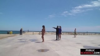 Scandalous bitch walks naked outdoor in front of people