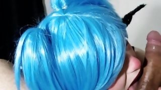Blue Hair Ahegao Slut Sucks a Big Dick
