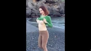Pornstar JoPlum shows her tits publicly