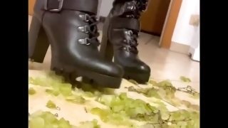 I whish you a GRAPEful day 😉😈 Black boots squishing grapes