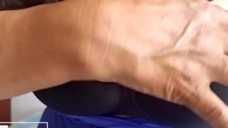 What big tits does this mature BBW have, she likes to touch them while recording them in blue dress