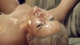 HENTAI - Horny Blonde Already Has Her Face Covered With Thick, Sticky Load But She Wants More