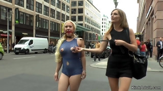 Full-Breasted petite blond gangbang in public