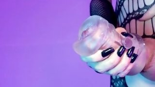 Big Dick Femboy jerks off in front of you fucking a small Fleshlight