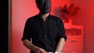 Masked handsome man Noel Dero watches kinky porn and jerks off. Loud moans and orgasm of a young guy