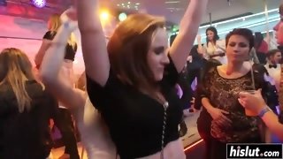 Sultry babes take care of big cocks at party