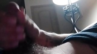 Home alone and super horny decided to stoke my cock and bust a big load