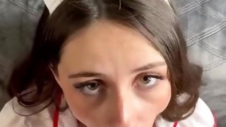Nurse Lilah gives POV blowjob in homemade video - Big natural tits