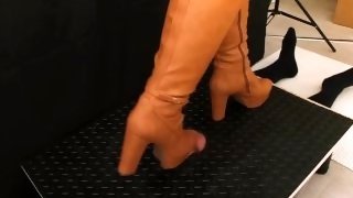 Full Weight Cock CBT, Bootjob, Cock Trample in Leather Brown Boots with TamyStarly - Ballbusting